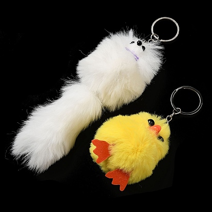 Imitation Wool and Plastic Keychain, with Iron Ring