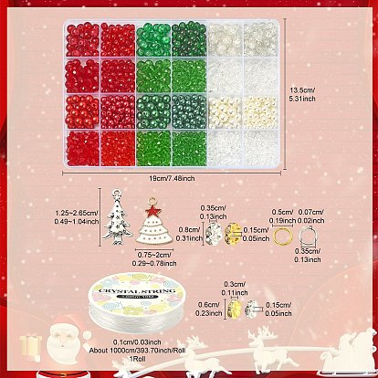 Kit de bricolaje para hacer pulseras navideñas, incluyendo cuentas acrílicas de vidrio y perlas de imitación, Colgantes de la aleación del esmalte, bastón de caramelo y árbol y santa claus y renos