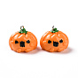 Halloween Opaque Resin Pendants, Pumpkin Jack-O'-Lantern Charms, with Platinum Tone Iron Loops
