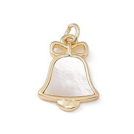 Natural White Shell Pendants, with Brass Findings and Jump Ring, Christmas Bell Charms with Bowknot