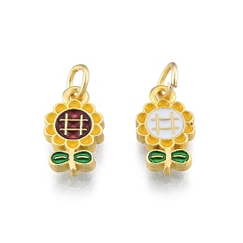 Alloy Enamel Charms, with Jump Rings, Matte Gold Color, Sunflower