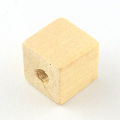 Cubo de cuentas de madera natural sin teñir, 19~20x19~20x19~20 mm, agujero: 4~5 mm