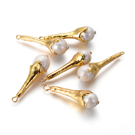 Pendentifs de perles d'eau douce de culture naturelle, avec les accessoires en laiton, goutte 