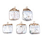 Electroplate Natural Baroque Pearl Keshi Pearl Pendants, Cultured Freshwater Pearl, with Iron Findings, Square Charm