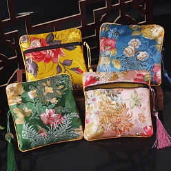 Quadratische Stoffquastentaschen im chinesischen Stil, mit Reißverschluss, Für Armband, Halskette
