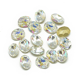 DIY Pointed Back K9 Glass Rhinestone Cabochons, Random Color Back Plated, Faceted, Oval