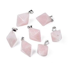 Natural Stone Pendants, with Platinum Plated Iron Findings, Bicone