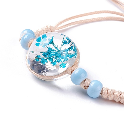 Bracelet à maillons de fleurs pressées à sec fait à la main pour fille femme, bracelet réglable en perles de verre babysbreath