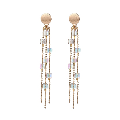 Boucles d'oreilles pendantes en forme de cube de verre Crystal K9, Boucles d'oreilles pendantes à pampilles avec chaîne à boules en laiton pour femmes