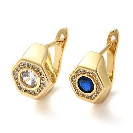 Real 18K Gold Plated Brass with Cubic Zirconia Hexagon Hoop Earrings, Cadmium Free & Lead Free
