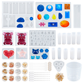 Olycraft DIY Pendant Making, with Silicone Molds, Tinfoil, Iron Screw Eye Pins, Plastic Measuring Cup & Stirring Rod & Pipettes, Latex Finger Cots