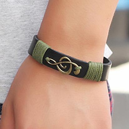Imitation Leather Cord Bracelets, with Alloy Button and Musical Note