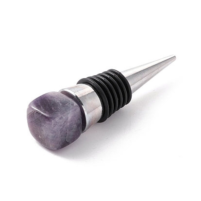 Natural Gemstone Bottle Stoppers, with Alloy & Silicone Findings, Cone