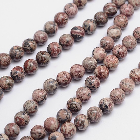 Round Natural Leopardskin Bead Strands, 6mm, Hole: 1mm, about 64pcs/strand, 15.74 inch