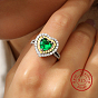 Anillo de dedo con forma de corazón en plata de primera ley con baño de rodio, con circonita verde, con 925 sello