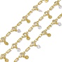Brass Rectangle & Cubic Zirconia Flat Round Link Chains, with Flat Round Charms, with Spool, Soldered, Long-Lasting Plated, Cadmium Free & Nickel Free & Lead Free