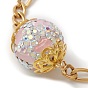 Polymer Clay Rhinestone Disco Ball Link Bracelet with Figaro Chains, 304 Stainless Steel Bracelet