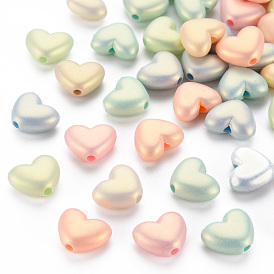 Spray Painted Opaque Acrylic Beads, Frosted, Heart