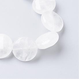 Brins de cristal de perles de quartz naturel, perles de cristal de roche, facette, plat rond