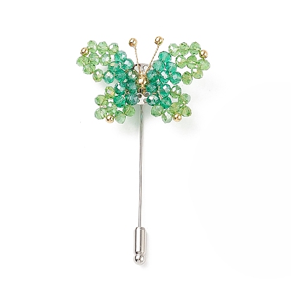 Pin de solapa de mariposa con cuentas trenzadas de vidrio, Broche de alfiler de seguridad de latón para accesorios de ramillete de esmoquin de traje