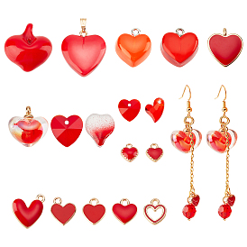 ARRICRAFT 68Pcs 17 Style Heart Pendants Kit DIY Jewelry Making, Including Alloy Enamel & Glass & Lampwork & Resin & Acrylic Pendants