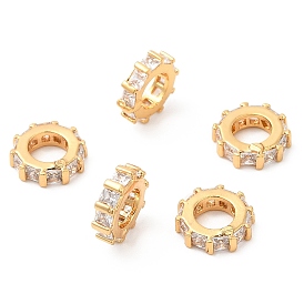 Brass Micro Pave Cubic Zirconia European Beads, Large Hole Beads, Eternal Ring