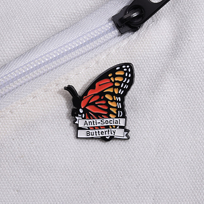 Брошь-бабочка со словом антисоциальная безопасность, значок сплава эмали для воротника рубашки костюма, женщины
