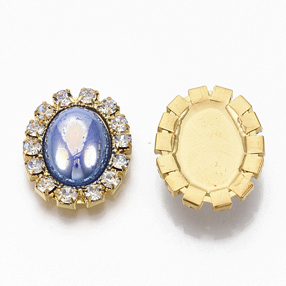 Cabochons de aleación, con diamantes de imitación de cristal y perlas de imitación de plástico abs, oval, dorado
