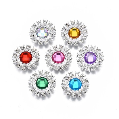 1-Hole Alloy Shank Buttons, with Acrylic & Crystal Rhinestone, Faceted, Oval