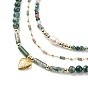 3 шт. 3 комплект ожерелий с кулоном в форме сердца из латуни, бусы из натурального мохового агата, жемчуга и синтетического гематита, штабелируемые, для женщин