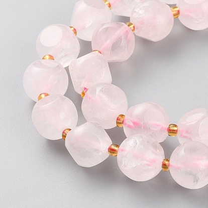 Natural Madagascar Rose Quartz Beads Strands, with Seed Beads, Six Sided Celestial Dice, Faceted