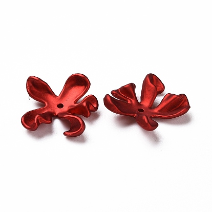 Rubberized Style Acrylic Bead Caps, Frosted, 5-Petal Flower