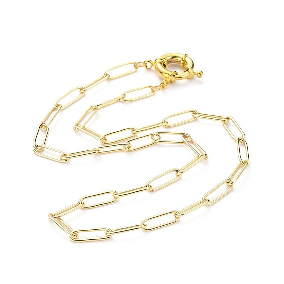 Brass Paperclip Chain, Drawn Elongated Cable Chain Necklaces, with Spring Ring Clasps