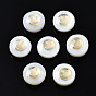 Freshwater Shell Beads, Golden Metal Enlaced, Flat Round with Smiling Face