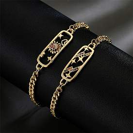 Bracelet géométrique en cuivre plaqué or avec pierres de zircon micro-incrustées pour femme