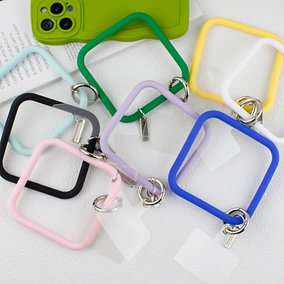 Cordon de téléphone à boucle carrée en silicone, lanière de poignet avec porte-clés en plastique et alliage