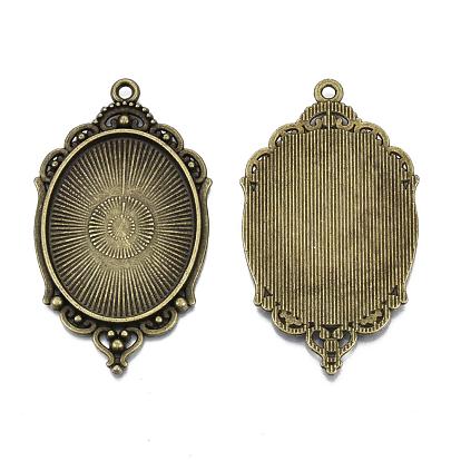 Tibetan Style Alloy Pendant Cabochon Settings, Cadmium Free & Lead Free, Oval, Tray: 40x30mm, 65x37x2.5mm, Hole: 2.5mm, about 99pcs/1000g
