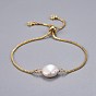 Brass Slider Bracelets, Bolo Bracelets, with Natural Baroque Pearl Keshi Pearl Beads
