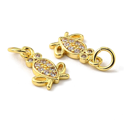 Rack Plating Brass Micro Pave Cubic Zirconia Charms, with Jump Ring, Frog