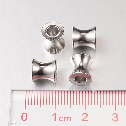 304 acier inoxydable européen de grosses perles de trou, colonne, 8x8mm, trou: 4 mm, 10 pcs / ensemble 