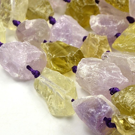 Nuggets Natural Lemon Quartz and Amethyst Beads Strands, 17~38x16~30mm, Hole: 2mm, about 14~15pcs/strand, 15.7 inch