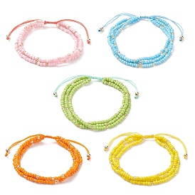 Glass Seed Braided Bead Bracelets, Triple Layer Multi-strand Bracelet for Women