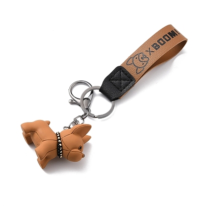 Imitation Leather Clasps Keychain, with Resin Pendants and Zinc Alloy Findings, Dog, Gunmetal