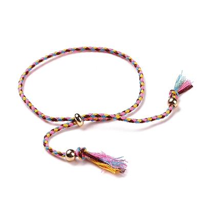 Плетеный браслет-слайдер из полиэстера с латунными бусинами, регулируемый тканый браслет дружбы для женщин