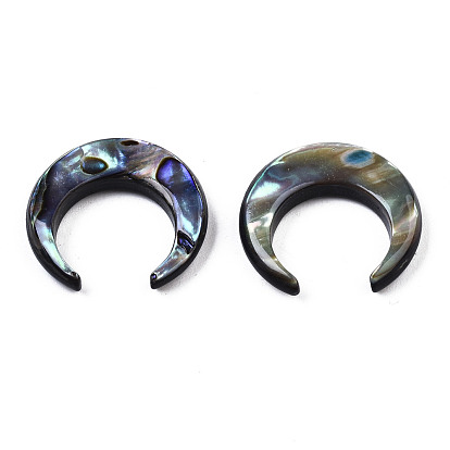 Natural Paua Shell/Abalone Shell Beads, Crescent Moon, No Hole/Undrilled