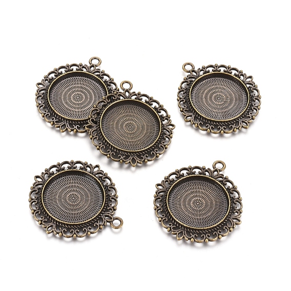 Bases para camafeos colgante de estilo tibetano, sin plomo y cadmio, flor, 43x39x3 mm, agujero: 3 mm, bandeja: 25 mm