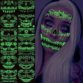 12шт 12 стильные светящиеся ужасы Хэллоуина съемные временные татуировки бумажные наклейки для лица, светится в темноте, прямоугольные