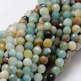 Faceted Round Natural Flower Amazonite Bead Strands