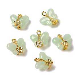 Imitation Jade Glass Pendants, with Alloy Finding, Butterfly with Bowknot Charm