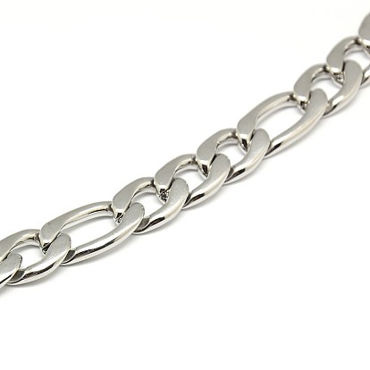 Fashionable 304 Stainless Steel Figaro Chain Necklaces for Men, with Lobster Claw Clasps, 24.02 inch (610mm)x12mm